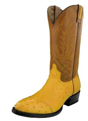 Bota de Vaquero para Hombres Cuero Buttercup Vientre de Avestruz Piel Rancho Punta Redonda Talla 6-8.5 Foto 1 de 4