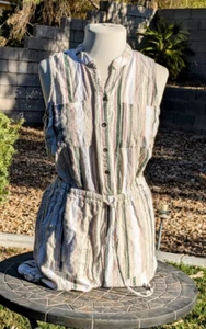 Kelly Renee Linen Striped Sleeveless Lightweight Beachy Coastal Small Romper EUC - Picture 1 of 7