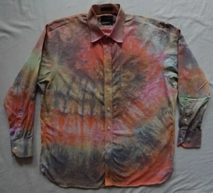 Tie Dye Orange Black Spiral Long Sleeve Button Up Dress Shirt - Large Mens Pink - Picture 1 of 7