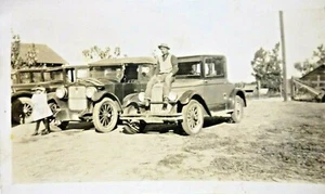 Vintage black and white photograph, ERA 1930's Old Cars, man and child - Picture 1 of 3