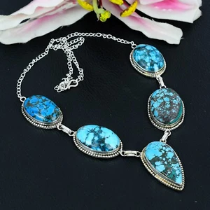 Tibetan Turquoise Gemstone Handmade 925 Sterling Silver Necklace Jewelry - 18" - Imagen 1 de 6