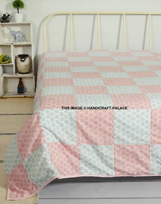 Tagesdecke Pink Queen Größe Decke Weich Bett Indische Baumwolle Patchwork Kunst - Bild 1 von 3