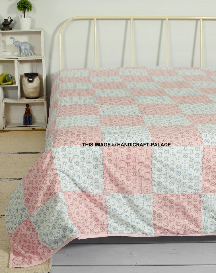 Colcha Rosa Tamaño Queen Manta Suave Ropa de Cama Algodón Indio Patchwork Arte - Imagen 1 de 3