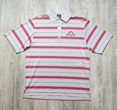 Camisa polo de golf FOOTJOY FJ rosa blanco a rayas para hombre L manga corta tecnología elástica Foto 1 de 4
