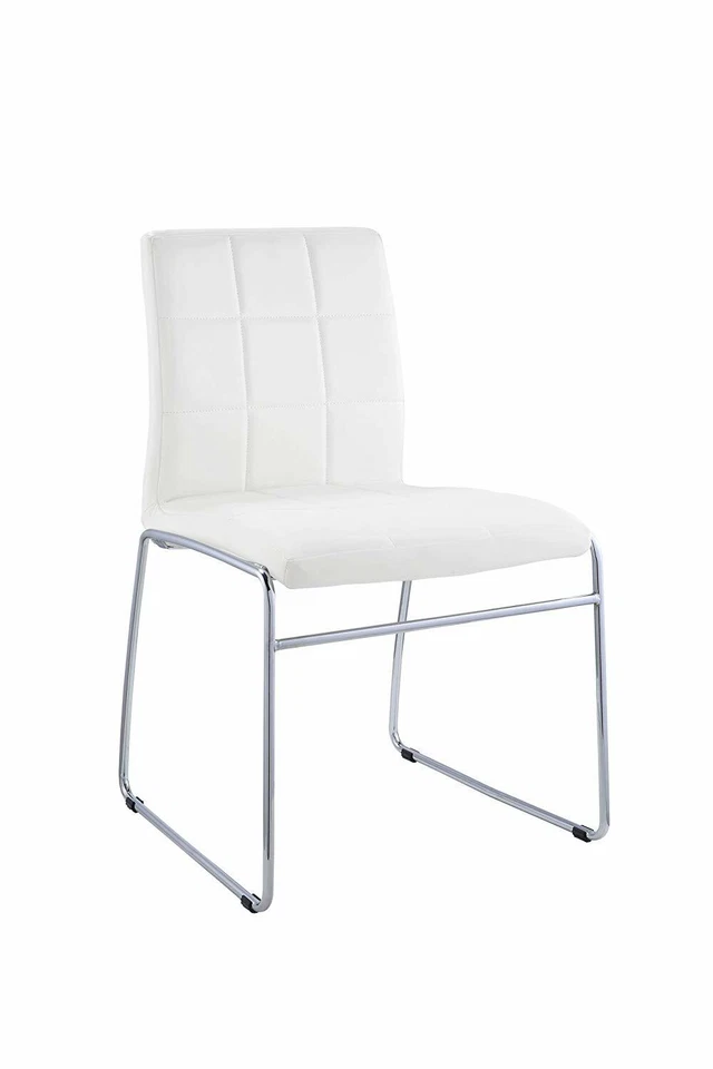 Juego de 2 sillas blancas Gordie con respaldo a cuadros de PU y cromo con mostrador de altura Foto 1 de 4