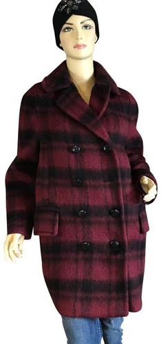 CAPPOTTO COACH DONNA ROSSO E NERO PLAID MISTO LANA ALPACA TAGLIA SMALL