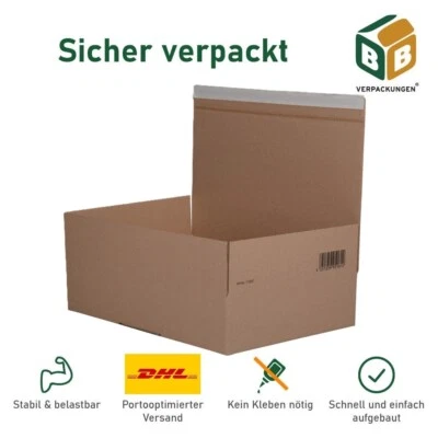 BB-VERPACKUNGEN GMBH DHL Kleinpaket 350x250x80mm Automatikboden Faltkarton Schachtel Versand-Box 8cm