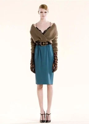 $750 New Gucci Pleated Pencil Skirt Teal 319343 4439 - Image 1 of 4