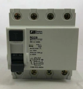 Interruptor de circuito Federal Electric Stablok 63A 63 amp 4 polos 4P RCD 63034 - Imagen 1 de 2