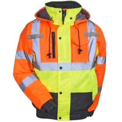 HIGH VISIBILITY INSULATED HI VIS REFLECTIVE WATERPROOF ROAD WORK BOMBER JACKET - Image 1 of 4