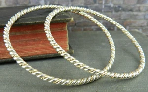 Designer 925 Sterling Silver & 18K Gold Twisted Cable Bangle Bracelets - Picture 1 of 5