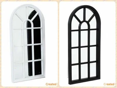 Arched Wall Mirror Glass Panel Window Style Shabby Vintage Hallway Home Decor - Image 1 of 3
