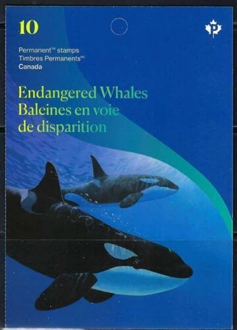 Canada 2022 Endangered Whales, mint booklet of 10 'P' stamps Cover