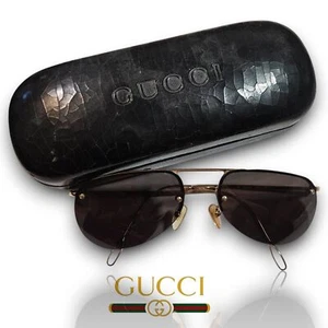 Gucci Aviator Style GG Gold Metal Frame & Black Lens Vintage Sunglasses w/ Case - Picture 1 of 12