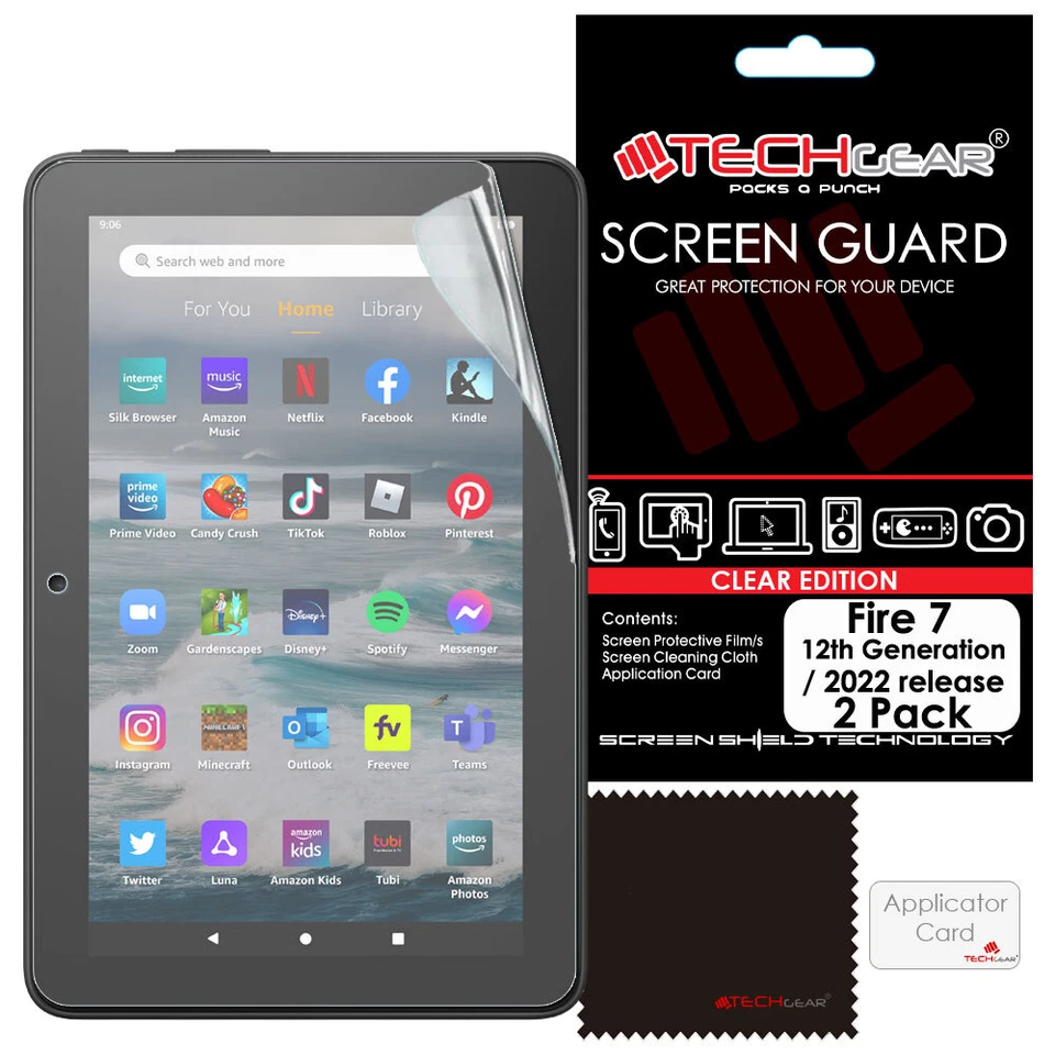 2x TECHGEAR Screen Protectors for Amazon Fire 7" 12th Generation / 2022 Release