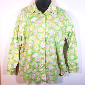 Vintage Key West Shells Button Up Top S Lime Pink - Picture 1 of 8