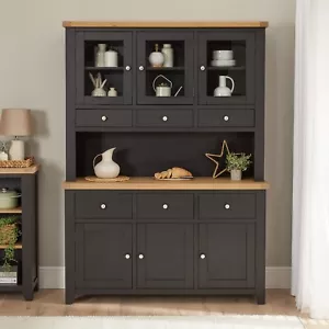 Cheshire Black Painted Oak Large Glazed Dresser Sideboard - Kitchen Dining - Picture 1 of 14