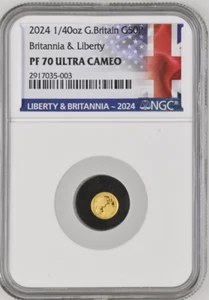 Moneda de oro 2024 Reino Unido Britannia & Liberty 1/40 oz de prueba limitada 1776 NGC PF 70 UC - Imagen 1 de 2