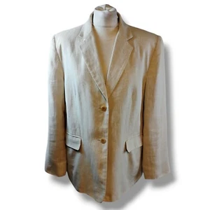 Talbots Womens Linen Blazer Jacket Size UK 14 Beige 2 Button - Picture 1 of 16