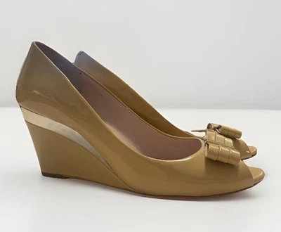 Vince Camuto Beige Patent Leather Classical Peek A Boo Toe- Wedges 7.5M - Image 1 of 4