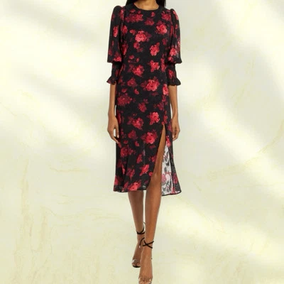 Vestido midi Chelsea 28 floral con puños ajustados para mujer S (4/6) negro/rojo Foto 1 de 4