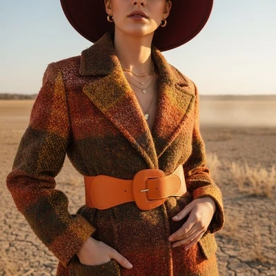 Mujeres Naranja Cintura Elástica Moda Día Noche Ropa Cinturón Hebilla Grande Talla S M Foto 1 de 4