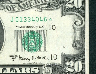 **明星** 1963 年 20 美元联邦储备钞票 * 纸币拍卖 — 第 1/3 张图片