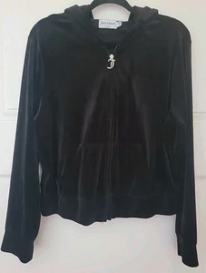 EEUC Sz 1X Juicy Couture Women Black Velour Zip-Up Hoodie - Picture 1 of 10