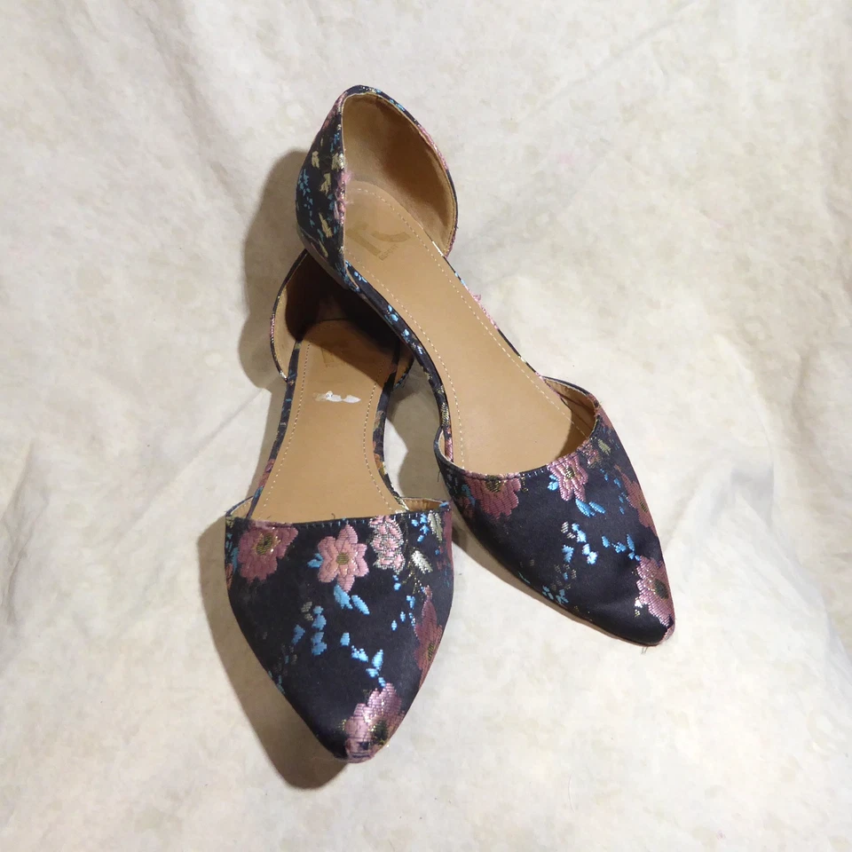 🩰 Report Pointy D'Orsay Flats sz 9 M Multicolor Brockade Flowers; "Spruce" - Image 1 of 4
