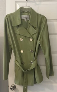 Gabardina Chartreuse resistente a la intemperie de colección solapa con muescas talla L cinturón de doble botonadura - Imagen 1 de 14