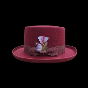 New Mens Feather Wool Hat Unisex Hat Punk Hat Flat Top Hat Party Costume Street - Picture 1 of 18