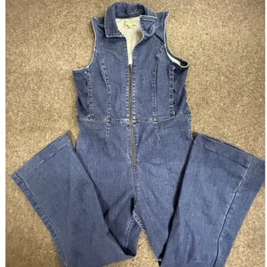 Idyllwind Sleeveless Denim Jumpsuit M Zip Up Wide Leg Western One Piece Stretch - Picture 1 of 10