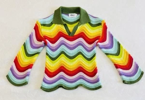 Lola and the Boys Girls Size 8 Knit Pullover Sweater Multicolor Wave Retro - Picture 1 of 5