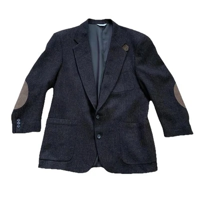 Orvis Men’s Black Brown Tweed Wool Blazer Size 42R Elbow Patches Sport Coat USA - Image 1 of 4