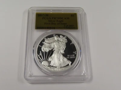 Moneda de prueba American Silver Eagle 2017 W PCGS PR 70 DCAM PRIMER DÍA DE EMISIÓN Foto 1 de 4
