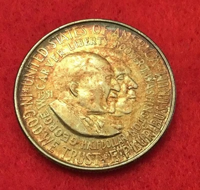 1951-P Booker T. Washington & George W Carver HALF DOLLAR 90% SILVER COIN. Toned - Image 1 of 4