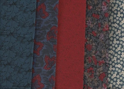 5 Blue & Red Toned Quilting Fabrics, Quilting/Patchwork - Image 1 of 4