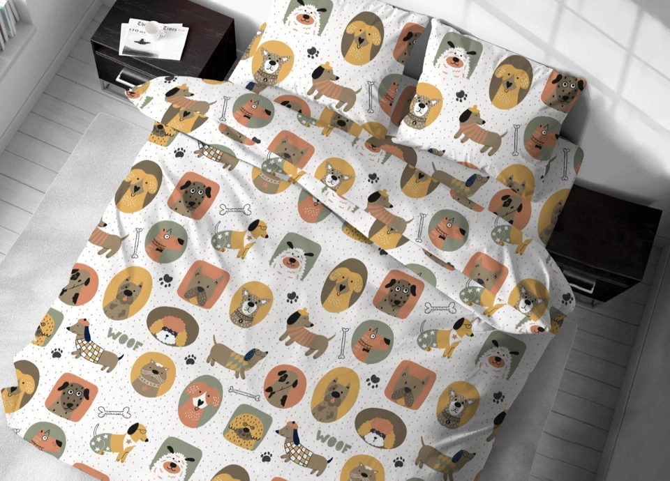 Parure Copripiumino Sacco Estate Inverno 100% Cotone Fantasia Cani 25GI - Immagine 1 di 1