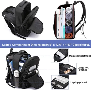 50L Water-Resistant Laptop Backpack with USB Port for 17" Laptops - Black - Picture 1 of 12