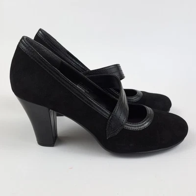 Zapatos de tacón Aerosoles para mujer 9 M Mary Jane cuero gamuza negro "Role Around" Foto 1 de 4