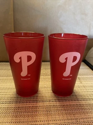 2 vasos de vidrio de pinta Boelter Brands rojo esmerilado Philadelphia Phillies 16 oz 2010 Foto 1 de 4