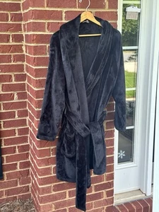 Victoria's Secret schwarz bestickt geprägt weich kuschelig Fleece Morgenmantel M/L - Bild 1 von 10
