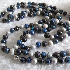 50 Zoll 5-7 mm Grau Marine Schwarz Mehrfarbig Süßwasser Perlen Halskette Schmuck - Bild 1 von 4