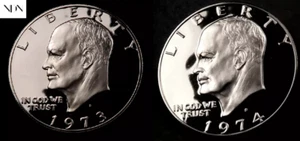 1973-S (plata) + 1974-S dólar Eisenhower *IKE* lote/juego - gema a prueba de DCAM #IEL80 - Imagen 1 de 7