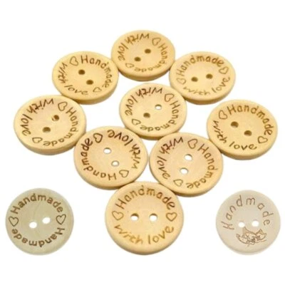1000pcs 2-Holes Handmade with Love Round Wooden Buttons Button Handmade Clothes - Image 1 of 4