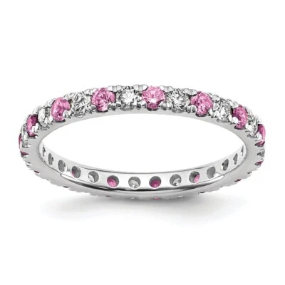 14K White Gold 1.26Ct Lab Grown Diamond & Pink Sapphire Wedding Band Ring Size 7 - Image 1 of 4