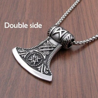 Collar colgante amuleto hacha runa pirata vikinga nórdica de acero inoxidable para hombre MENDEL Foto 1 de 4