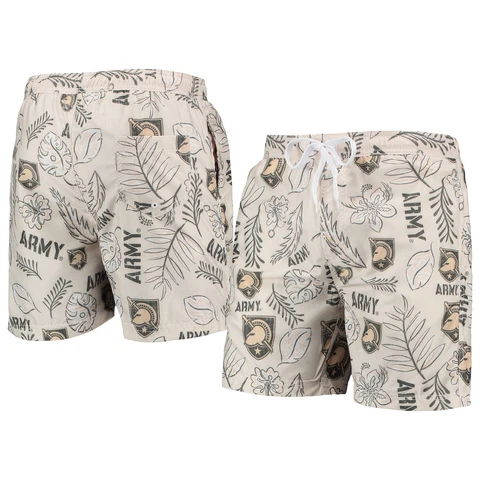 Men's Wes & Willy Tan Army Black Knights Vintage Floral Swim Trunks Cover