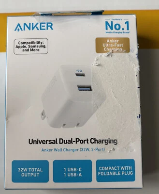 Anker 2-Port 32W Wall Charger With USB & USB-C Ports White - Image 1 of 2