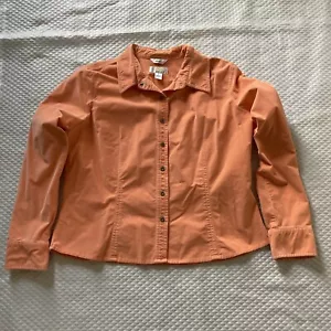 Talbots womens Petite L Pin Wale Corduroy Snap Shirt Orange Long Sleeve - Picture 1 of 6
